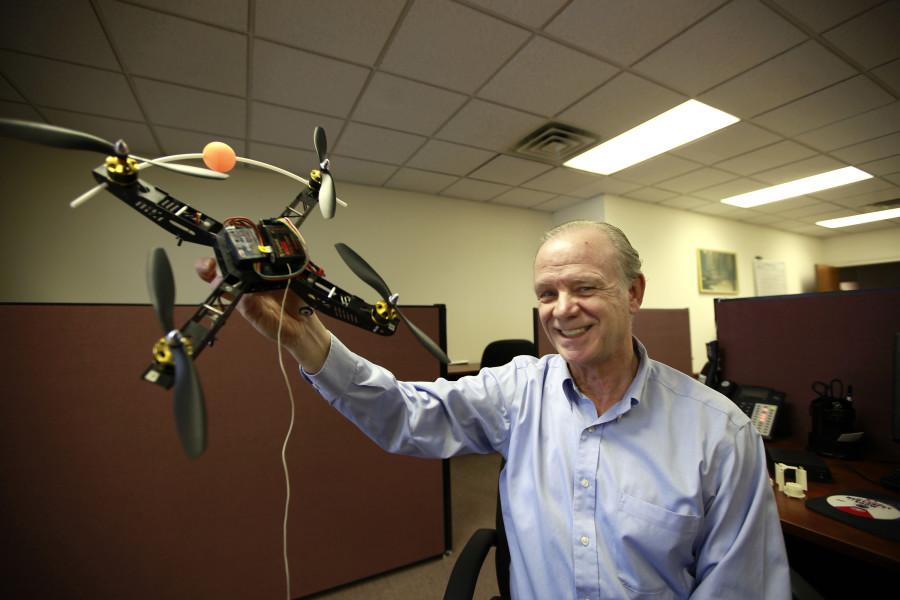To students at Villanova University, Edmond Dougherty is an engineering professor. Outside the classroom, however, the entrepreneur founded Ablaze Development. The Villanova, Pennsylvania, venture creates prototypes of inventions to prove they work, including this model quadcopter. Its almost like an island of broken toys, he said. (David Swanson/Philadelphia Inquirer/MCT)