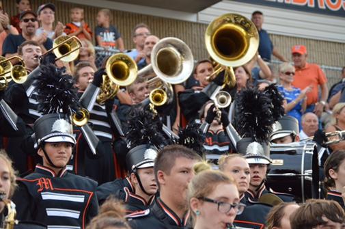 The Middletown Marching Knights play loud and proud to the high school’s fight song during their first football game on Sept. 4.