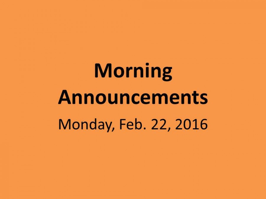 Monday, Feb. 22, 2016