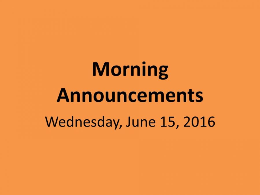 Wednesday, June 15, 2016
