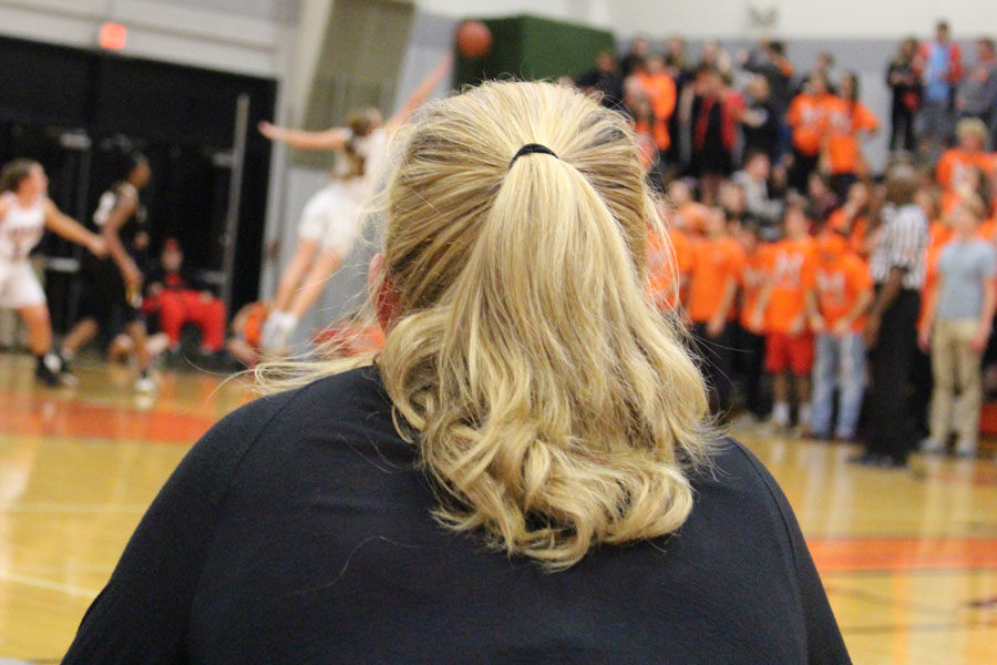 Head coach of the MHS basketball team Amy Poffenbarger watches the game. 