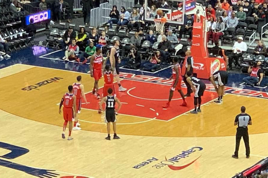 The Washington Wizards are playing the San Antonio Spurs. This was taken April 5th, 2019.